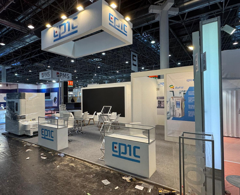 Custom Trade Show Booth by Expo Creators for EPIC, featuring a sleek design, turnkey fabrication, modern branding, and display solutions.