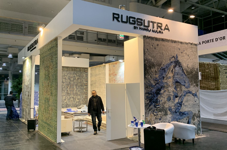 Expo Creators custom trade show booth for Rugsutra at Domotex 2024, Düsseldorf Germany, featuring premium exhibition design and turnkey booth solutions book now expo creators.