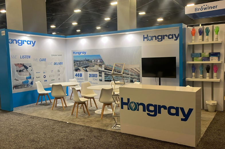 Expo Creators custom trade show booth for Hongray at FIME Expo 2024, Miami Beach, USA, showcasing turnkey booth design and premium exhibition solutions.